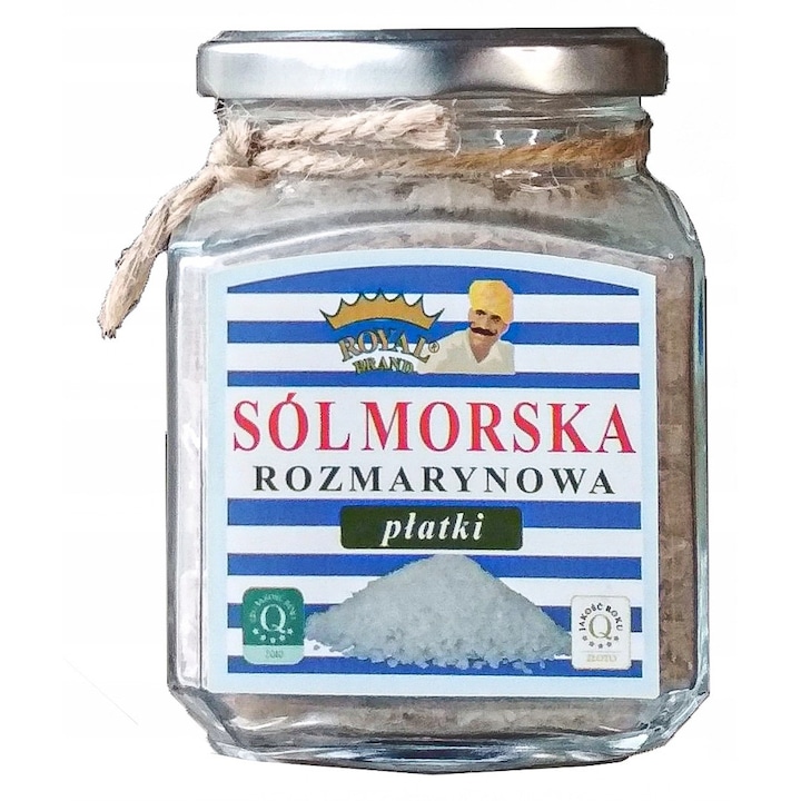 Sare de mare în fulgi cu rozmarin, Royal Brand, 120g, fabricată manual, de origine Grecia