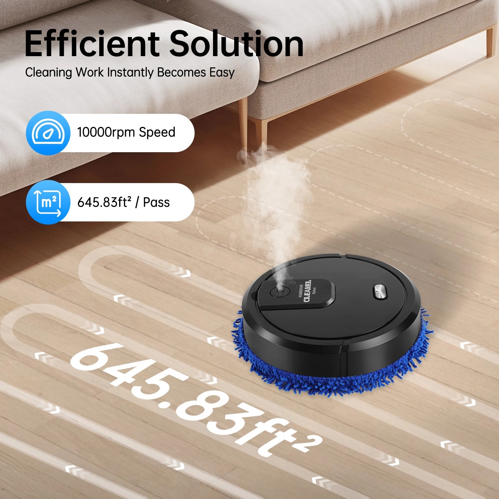 Robot aspirator cu mop, Robot de spalare si aspirare, Umed si uscat, Incarcare USB, 1200 mAh, 60 min, 60 dB, 60 m², Negru