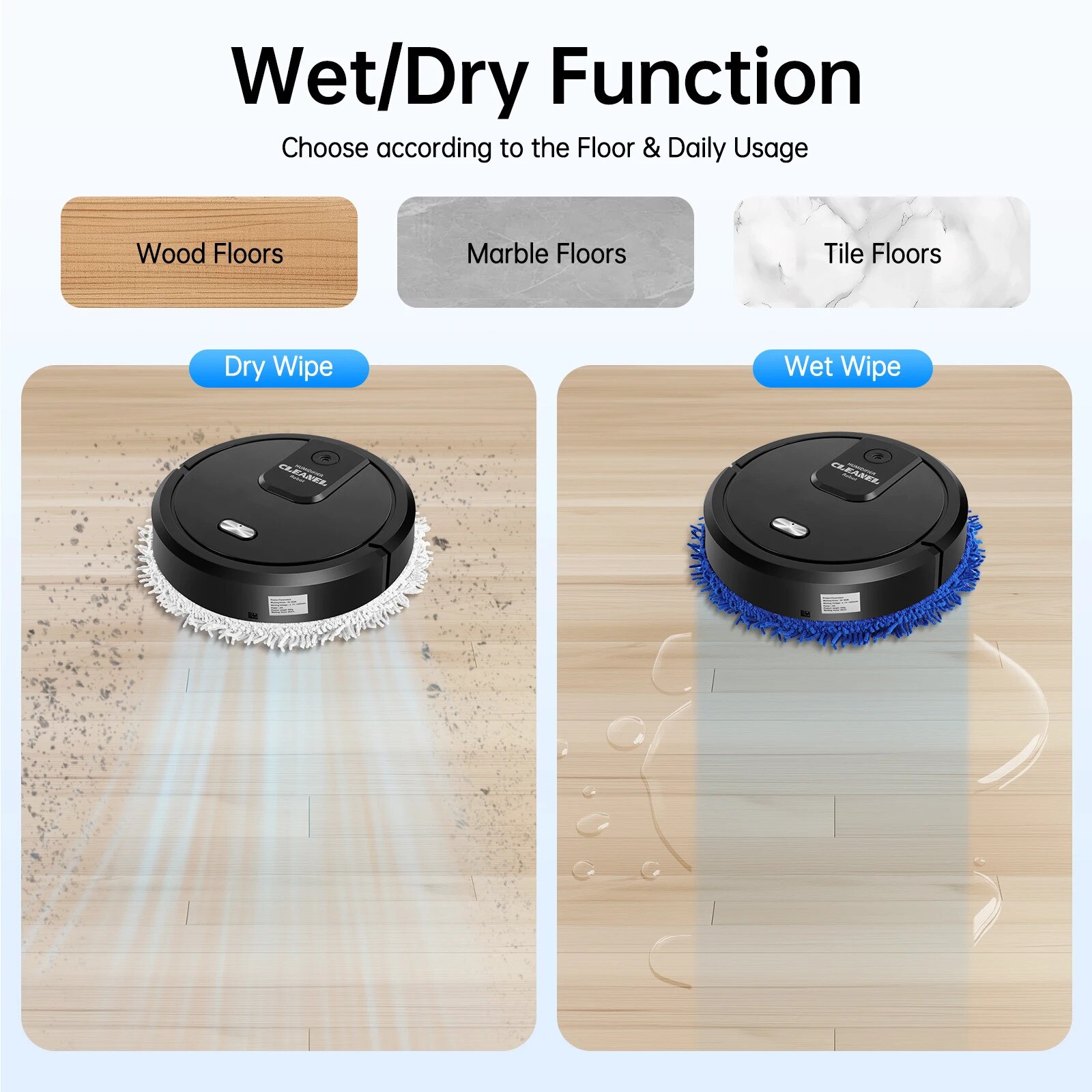 Robot aspirator cu mop, Robot de spalare si aspirare, Umed si uscat, Incarcare USB, 1200 mAh, 60 min, 60 dB, 60 m², Negru