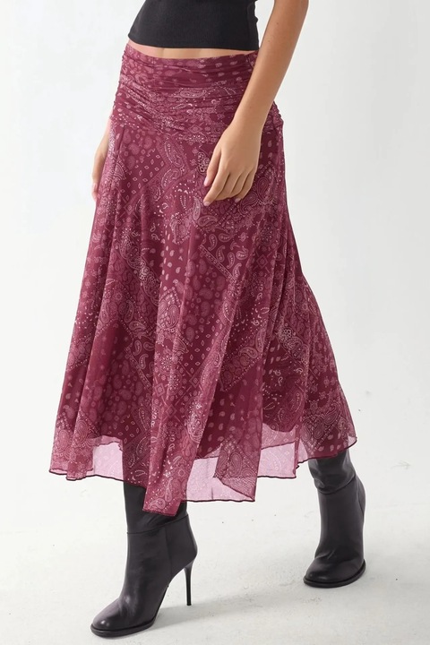 Fusta Midi Petrecuta HiCCUP cu volane, Rosu