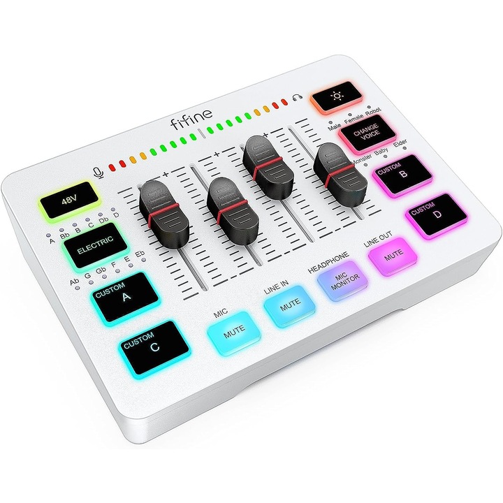 Fifine audiomixer, játékhoz, XLR mikrofon interfész, hangerőszabályzó, 48V fantomtáp