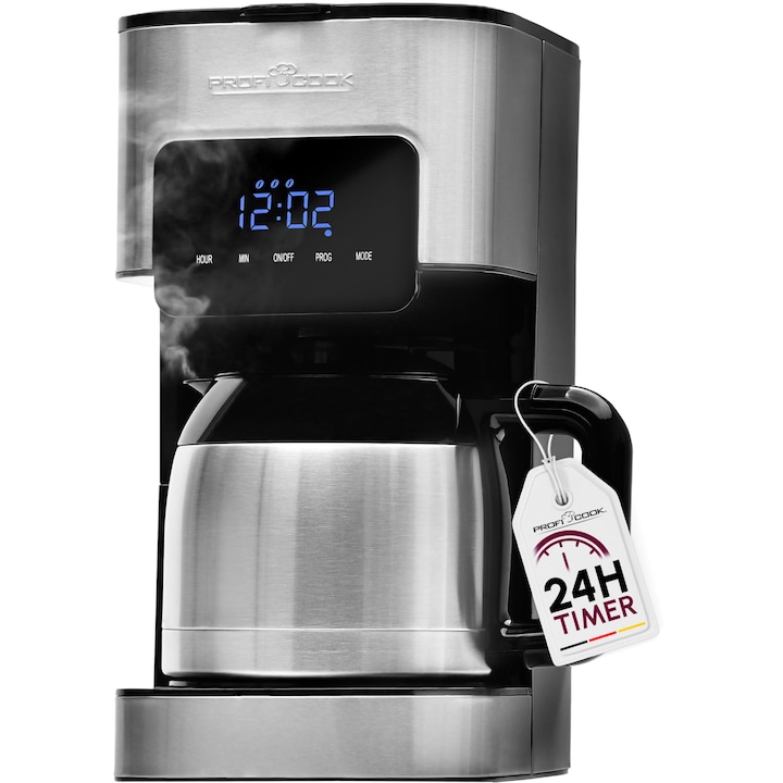 Cafetieră Profi Cook, 8-10 cești, cronometru, termos cu pereți dubli 1, 2l, blocare aromă