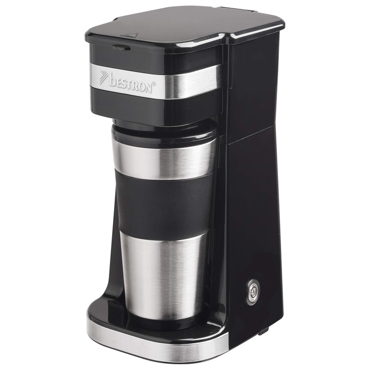Cafetieră Bestron, 750 W, negru/argintiu, pentru 2 cești mari, cu cană izolată