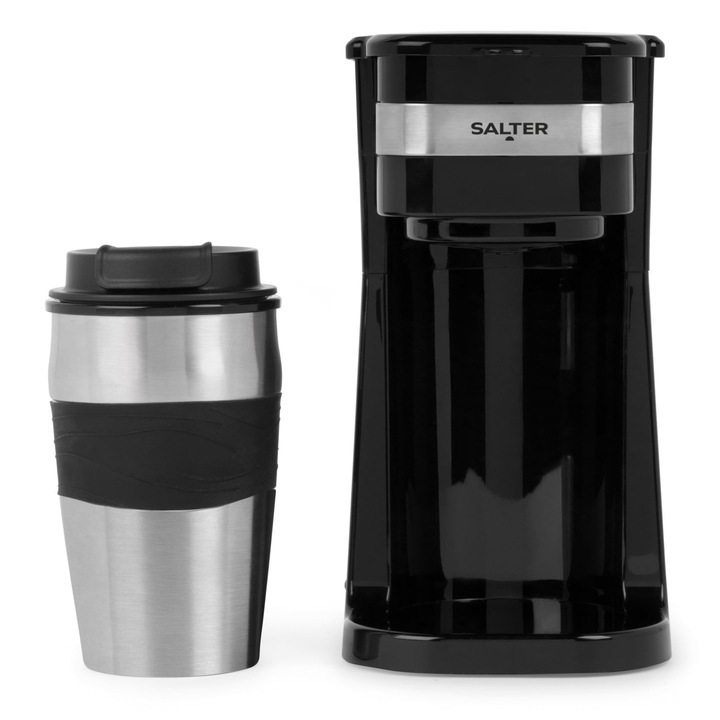 Cafetieră Salter pentru o singură ceașcă, filtru reutilizabil, cană de călătorie din oțel inoxidabil 420 ml