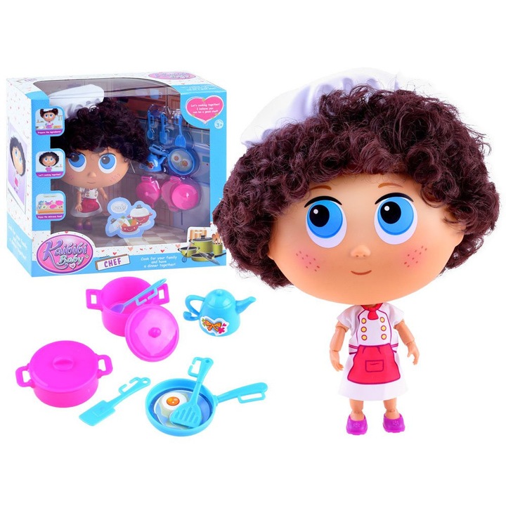 Papusa bucatar Jokomisiada, cu accesorii, inaltime 22 cm, mobile, multi-color