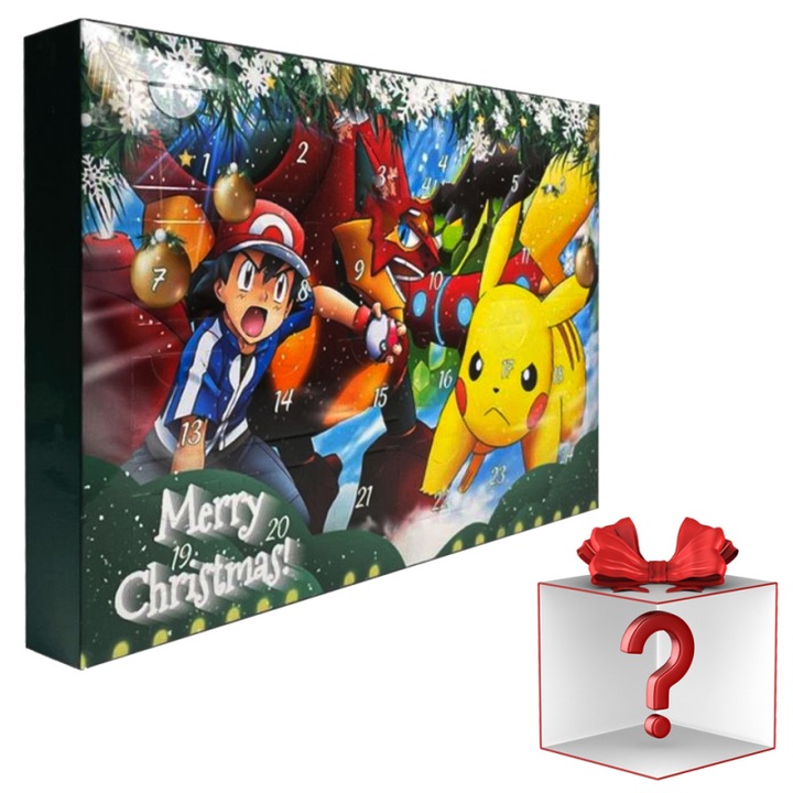 Pokémon Adventi naptár, 24 plüssjátékból álló készlet, meglepetés doboz, 3 év feletti gyermekek számára