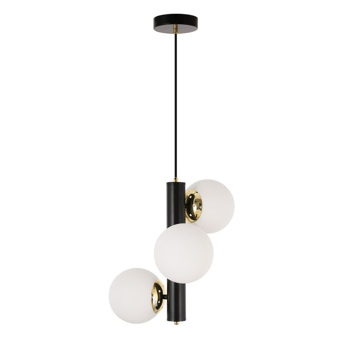 PULL függőlámpa, Agora Lighting, 3 izzós, fekete arany részletekkel, 37 cm átmérőjű