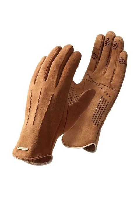 Manusi barbati, model clasic, cusaturi pronuntate, delatiu de contrast la manseta, tematica fashion winter, marime universala, maro, EFAYN