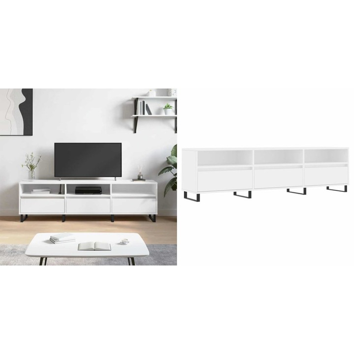 Comoda TV, alb, 150x30x44, 5 cm, lemn prelucrat