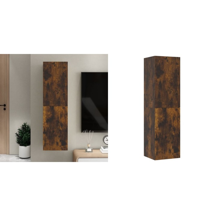 Comoda TV cu montaj pe perete, stejar fumuriu, 30, 5x30x110 cm
