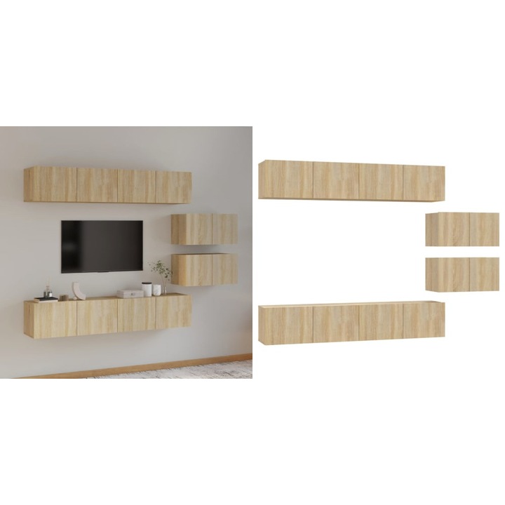 Set dulap TV, 6 piese, stejar sonoma, lemn prelucrat