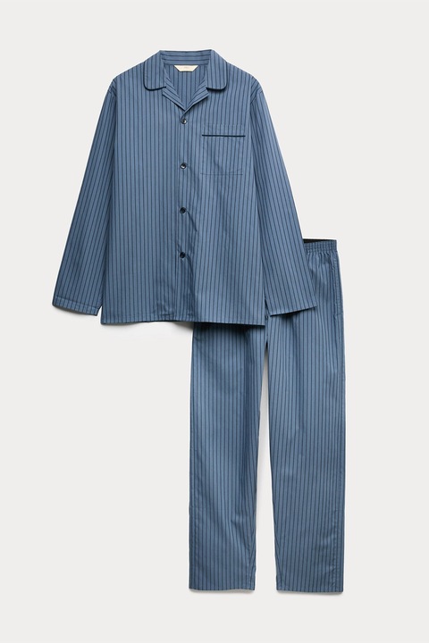 Marks & Spencer, Pijama cu nasturi si model in dungi, Albastru prafuit