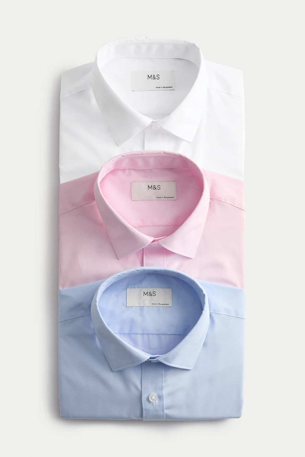 Marks & Spencer, Set de camasi din amestec de bumbac - 3 piese, Alb, Roz, Albastru, 15.5