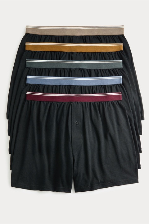 Marks & Spencer, Set de boxeri din bumbac - 5 perechi, Verde/Negru/Albastru