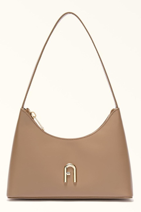 Furla, Bőr válltáska fémlogós rátéttel, Világosbarna