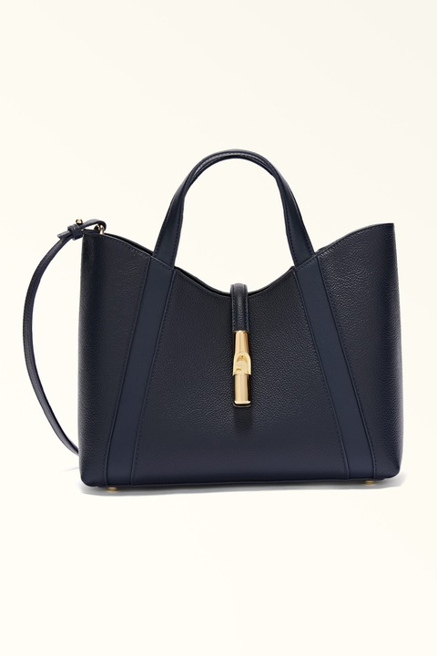 Furla, Geanta shopper de piele cu bareta detasabila texturat, Albastru ultramarin