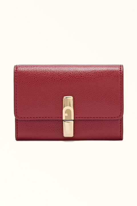 Furla, Portofel din piele cu clapa, Rosu inchis