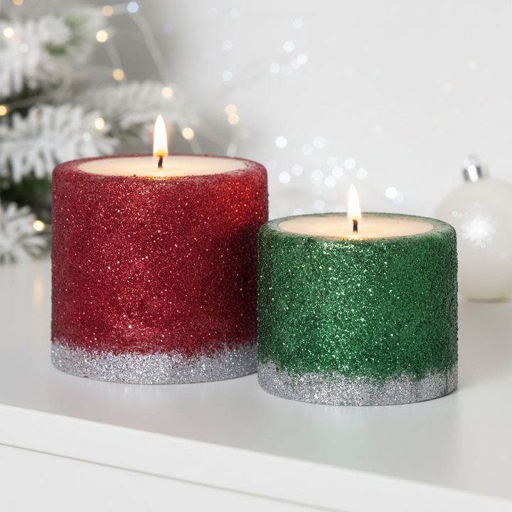 Lumanari Craciun decorative, cu miros de brad, set cadou 2 bucati, Merry Morning, ceara soia, 10x8 cm, 6x7 cm