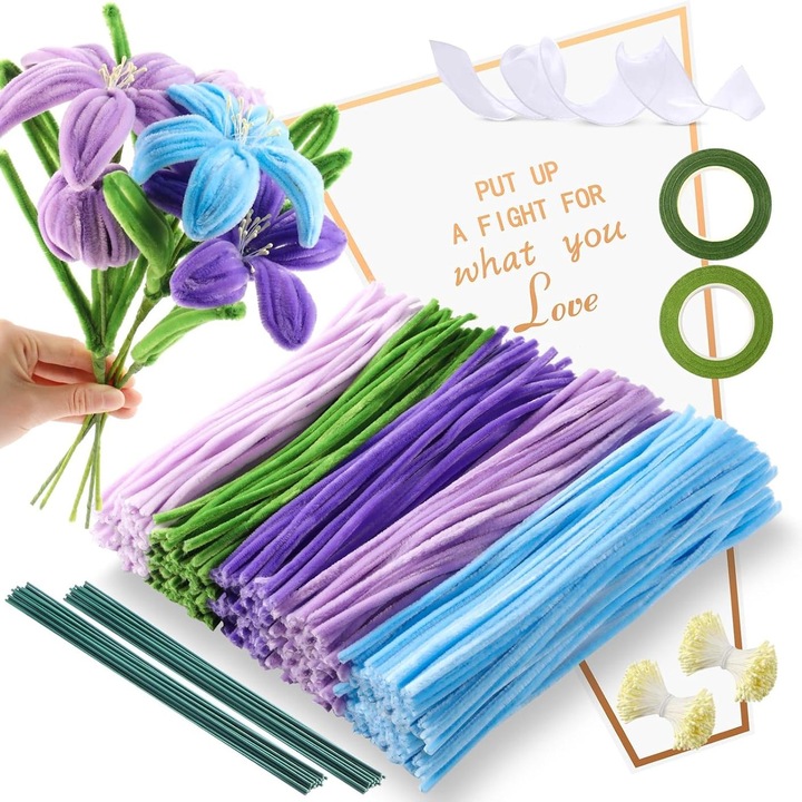 Set 500 Fire Sarma Plusata, Materiale pentru buchete lucrate manual, materiale DIY, De Arta, Promovarea Dezvoltarii Intelectuale, Usor De Folosit, Kit DIY Pentru Incepatori, activitati creative copii, Adulti Si Copii, Poliester/Fier, 30cm, Multicolor