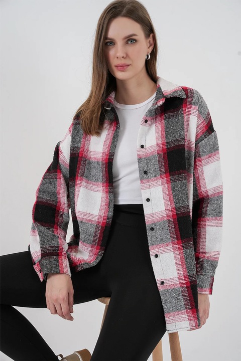 Camasa dama, HiCCUP, flanel, regular fit, caramiziu, textil