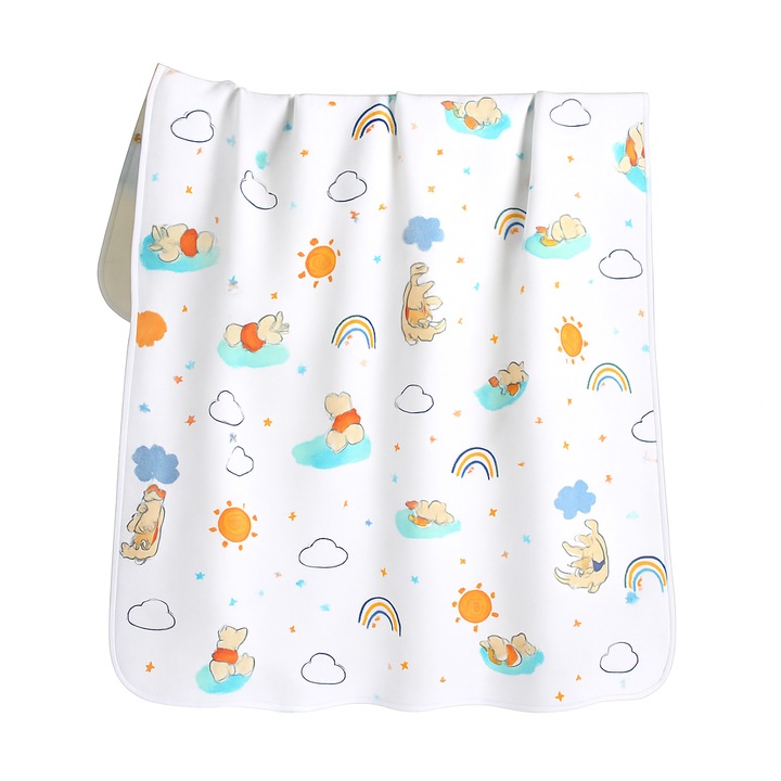 Непромокаема подложка REDQUIT® 120x80 см, памук, за многократна употреба, абсорбираща, перяща се, 3 слоя, за деца, Мечо Пух