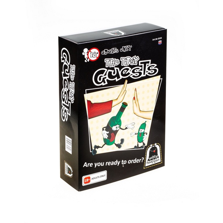 Társasjáték The Tipsy Guests, Witty Hooligan, 70 kártya, 1 üveg, 1 uborka, 3-5 játékos számára