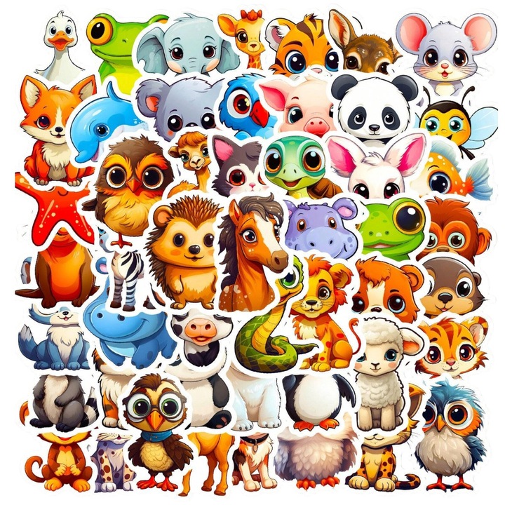 Stickere animale cu ochi mari, impermeabile, 50 buc
