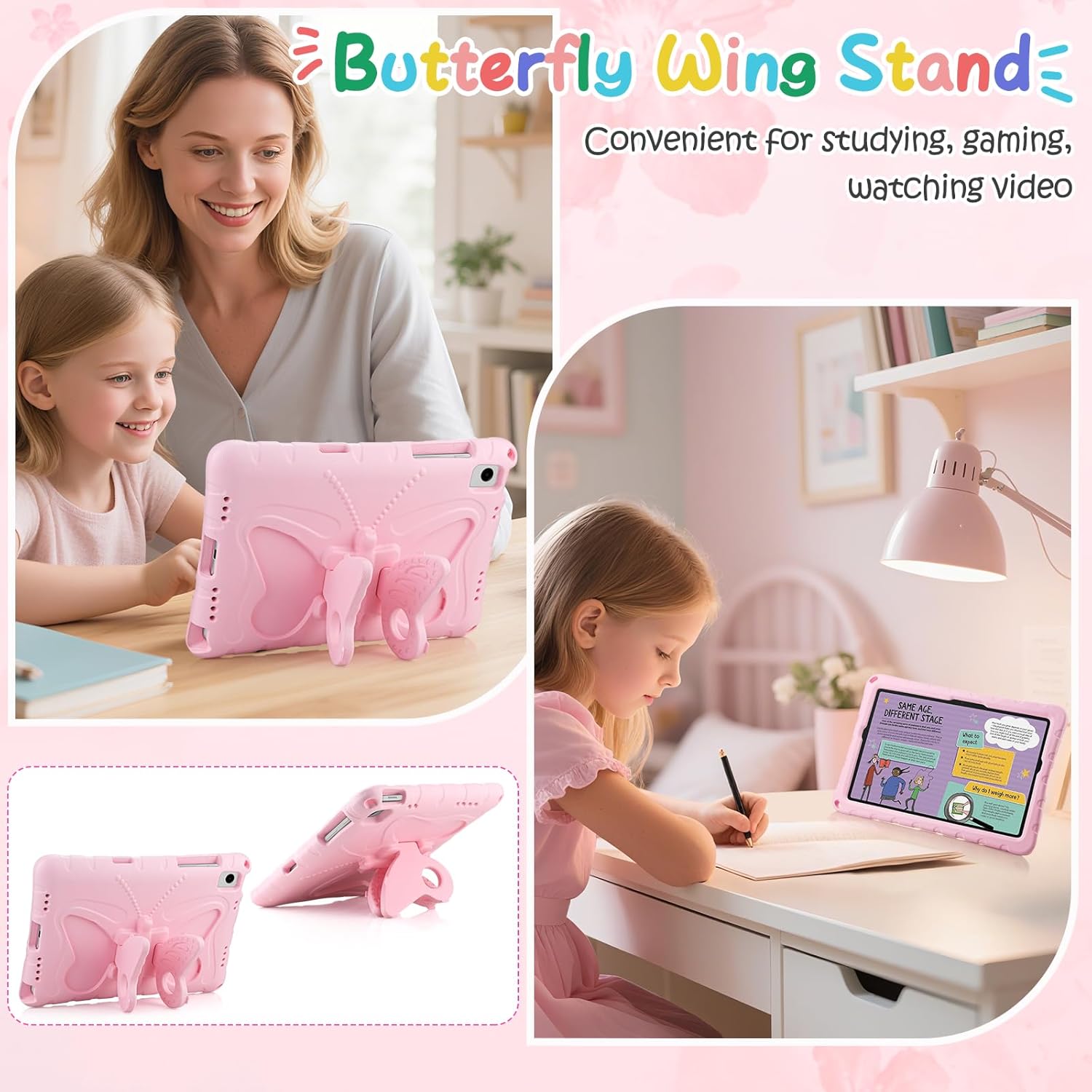 Husa pentru tableta Coolden, Samsung Galaxy Tab A9+ 11", roz, suport fluture, curea umar