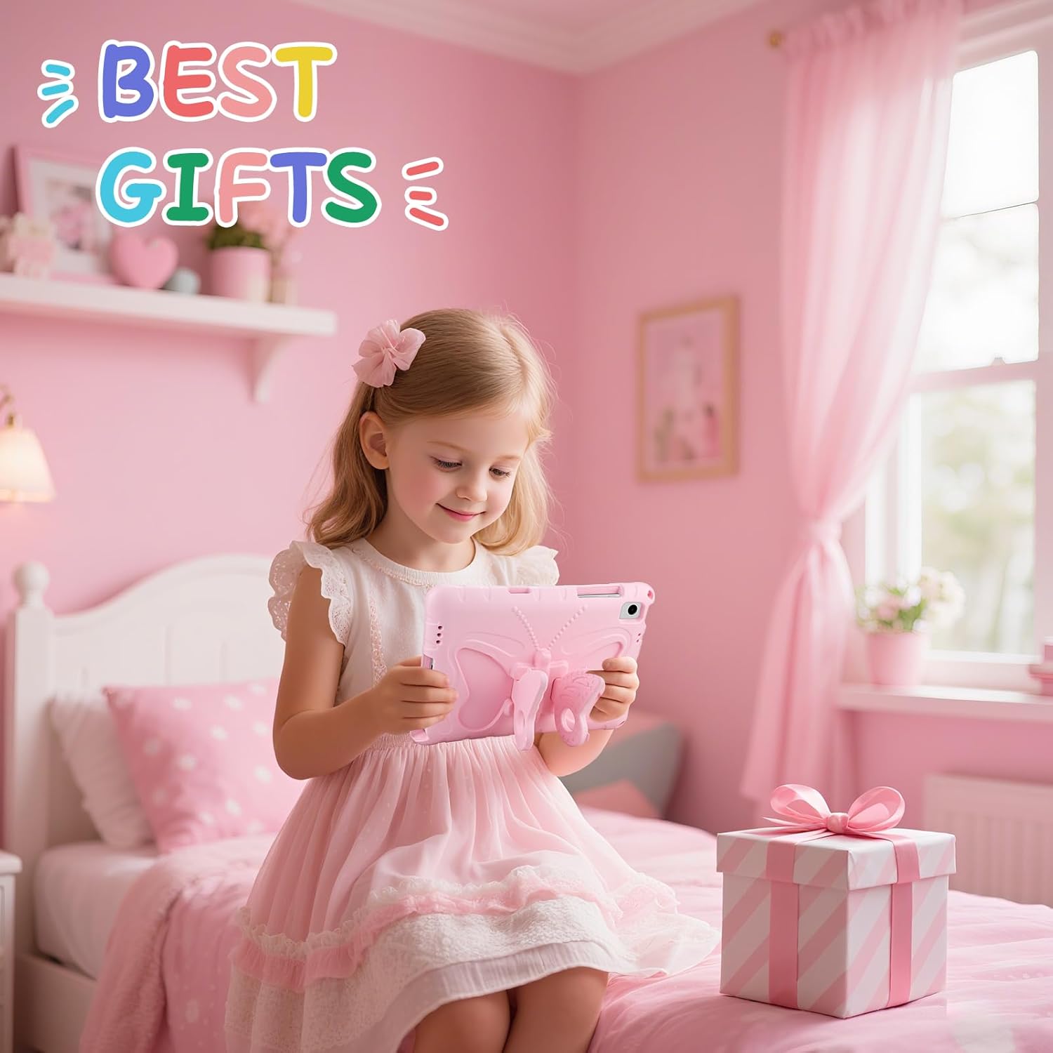 Husa pentru tableta Coolden, Samsung Galaxy Tab A9+ 11", roz, suport fluture, curea umar