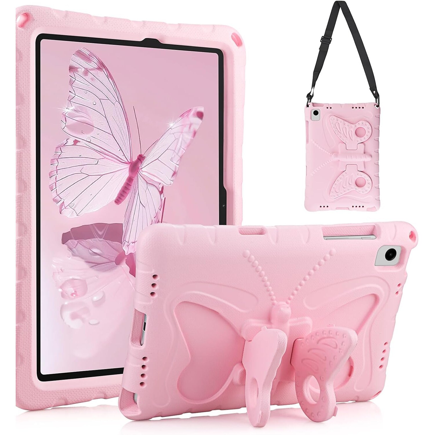 Husa pentru tableta Coolden, Samsung Galaxy Tab A9+ 11", roz, suport fluture, curea umar