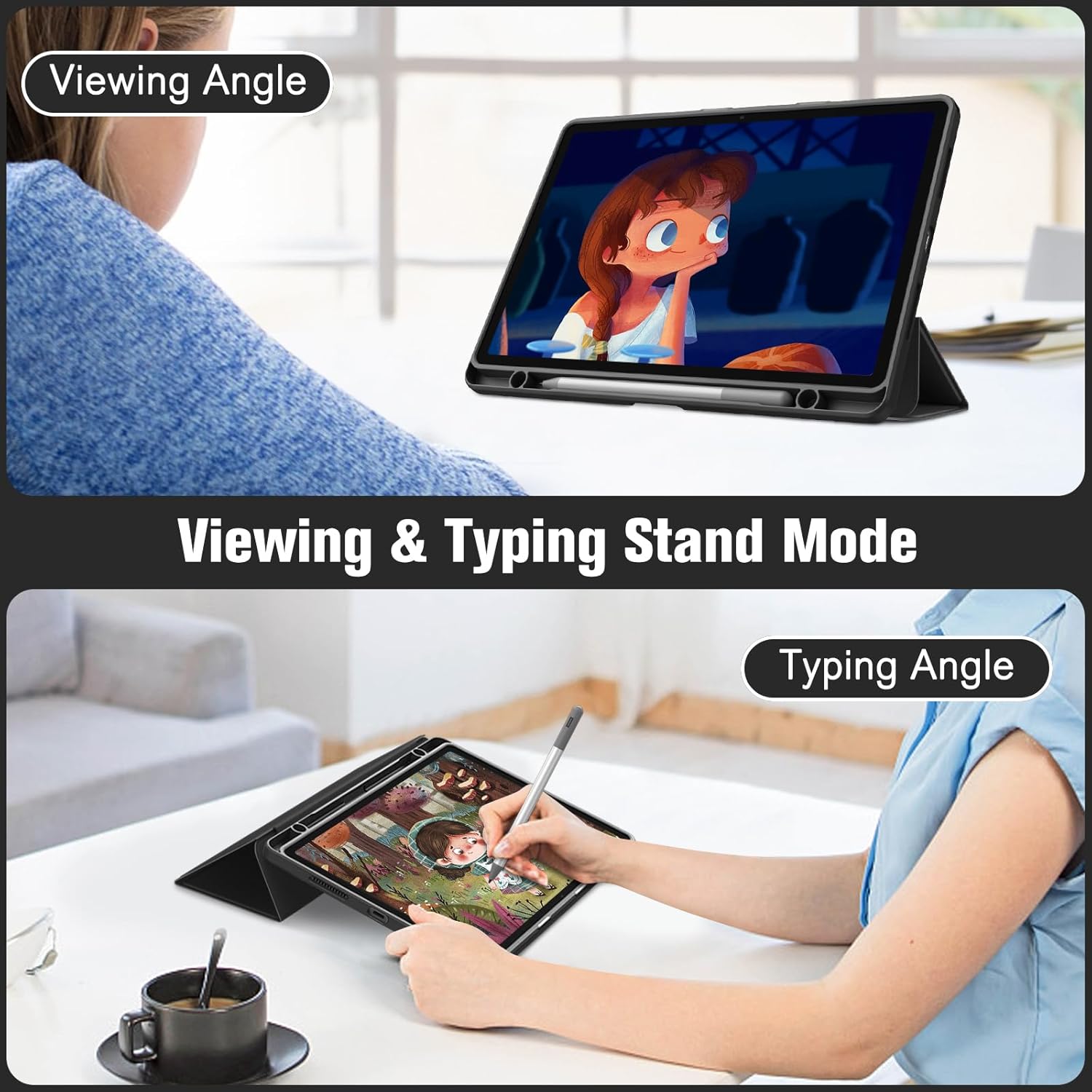 Husa pentru tableta, VIENOD®, compatibila cu Lenovo Tab M11/K11E, 11 inch, cu slot pentru stilou, TPU, functie de activare/repaus, negru