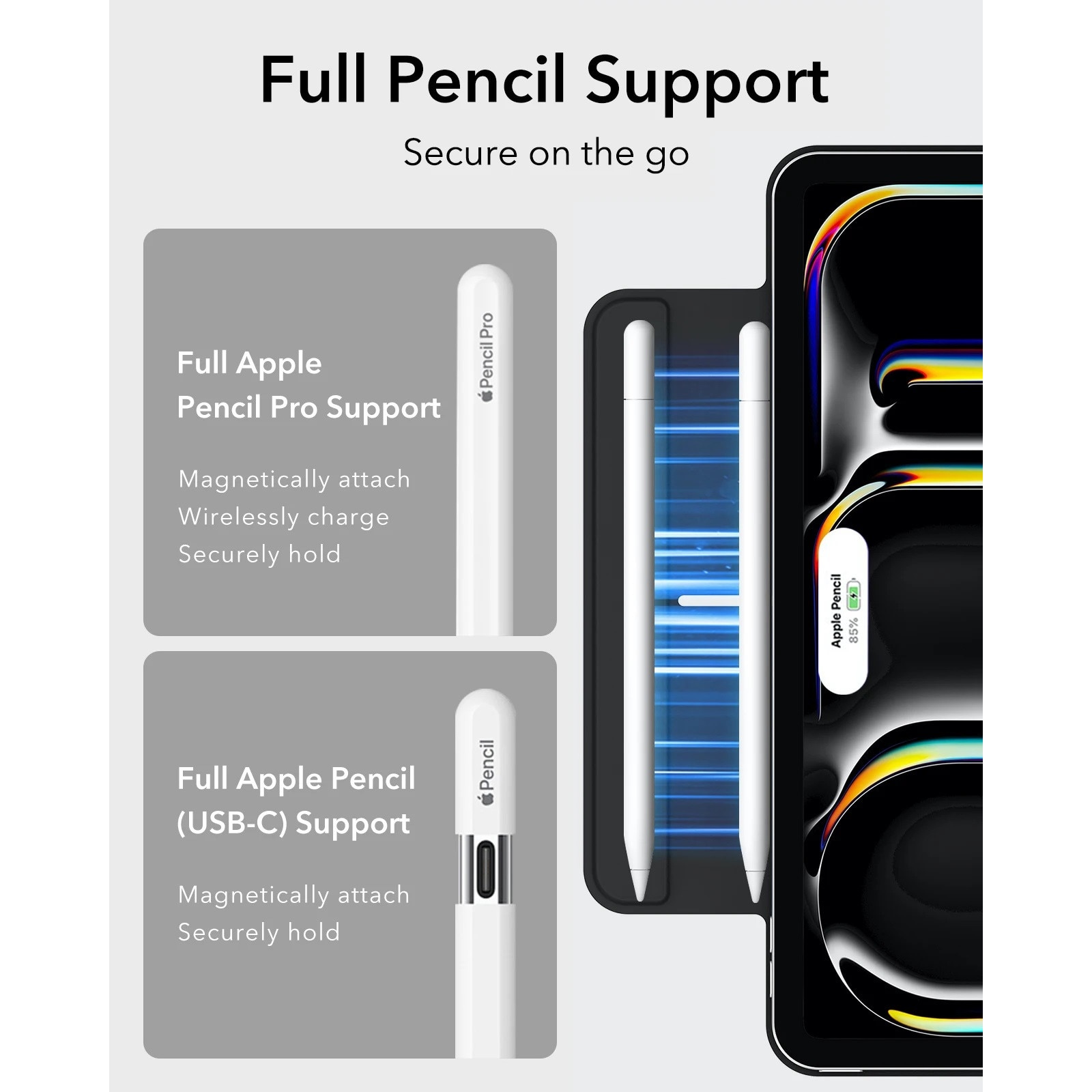 Husă magnetică REVOMAG pentru iPad Pro 11", suport Pencil Pro, culoare neagră, 2024/2025