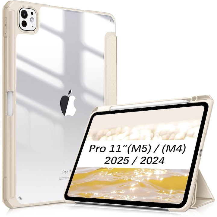 Husă tip carte OSIRION pentru iPad Pro 11 inch, suport magnetic, Auto Sleep/Wake, Starlight