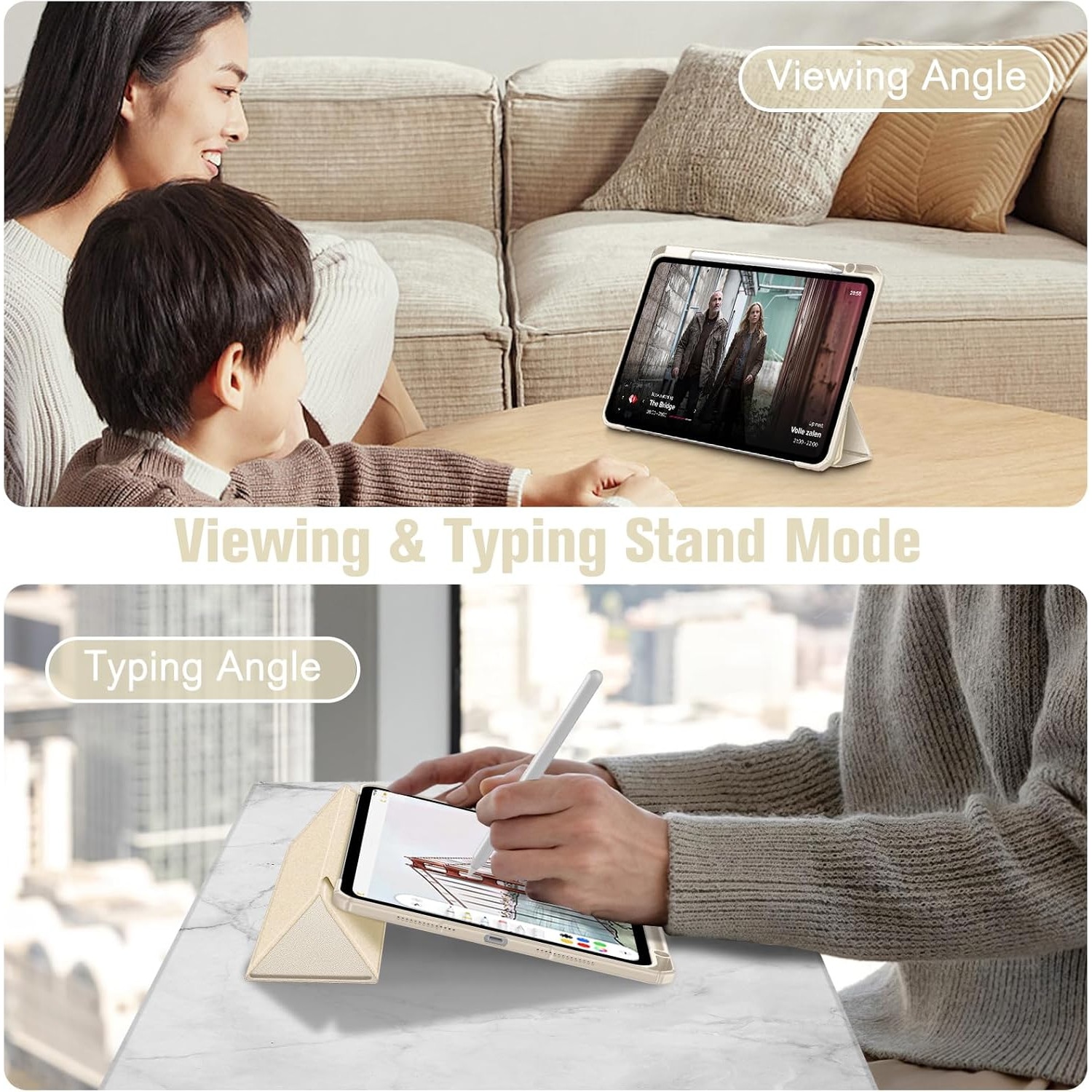 Husă tip carte OSIRION pentru iPad Pro 11 inch, suport magnetic, Auto Sleep/Wake, Starlight