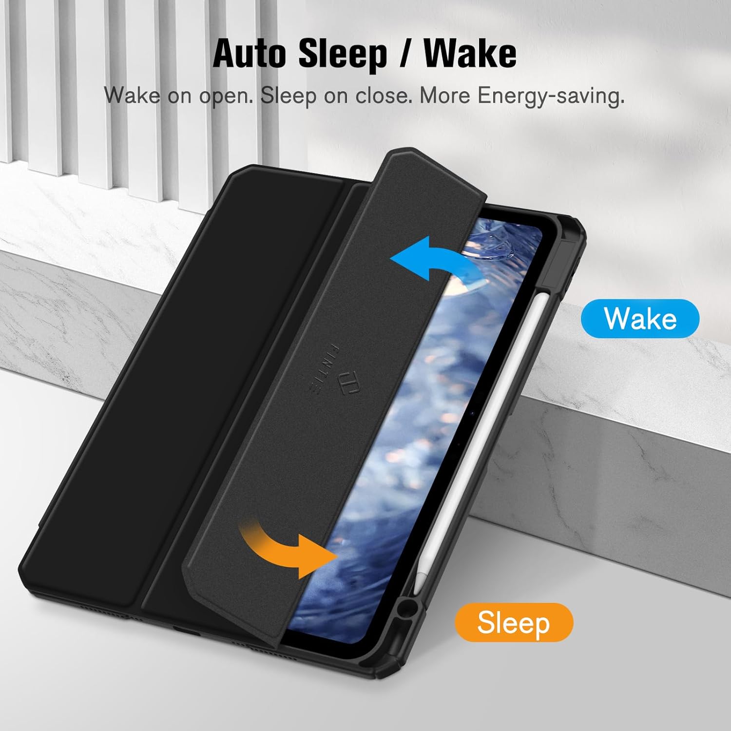 Husă tip carte OSIRION pentru iPad Pro 11 inch, suport magnetic, auto sleep/wake, neagră