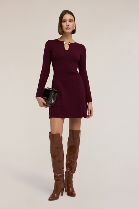 Motivi, Rochie evazata din tricot, Visiniu, L