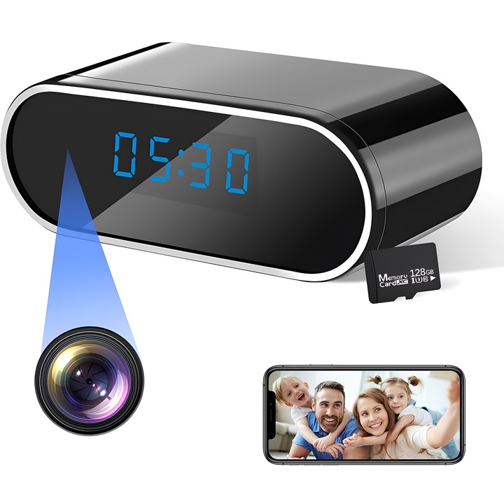 Kémkamera Órában WiFi 1080P Full HD 128GB Kártyával, Éjjellátó, Mozgásérzékelés, Telefonos Értesítések, Audio Video Felvétel, iOS Android Alkalmazás, Otthoni Irodai Megfigyelés