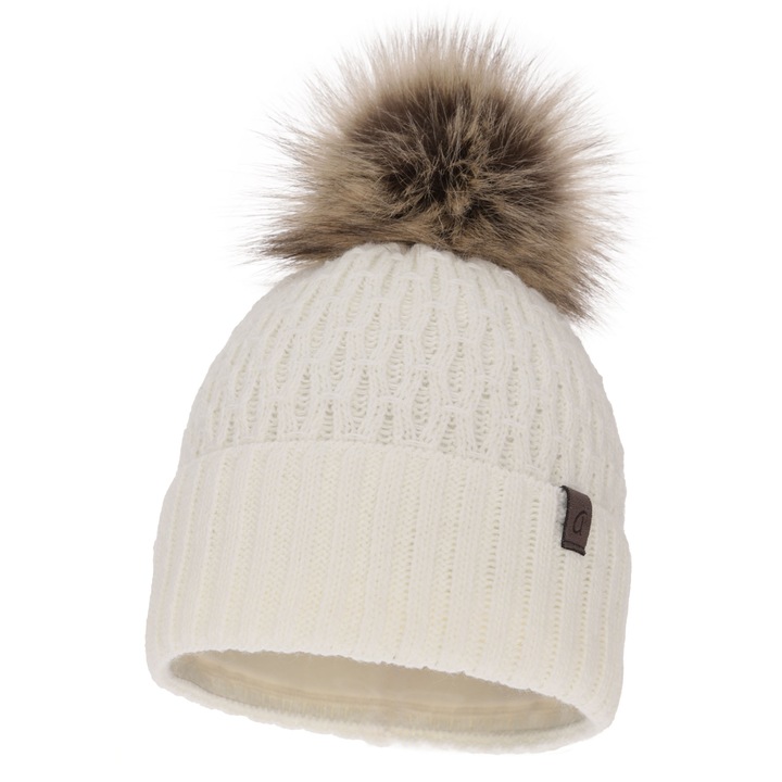 Caciula de iarna pentru femei Gaba, Captuseala Polar, Elastica, Super-Confortabila, Culoare alb, Marime universala 55-60