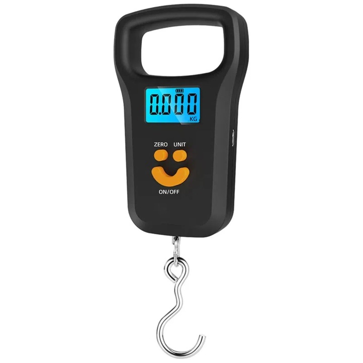 Cantar bagaj portabil negru, 50kg, ecran LCD, port Type-C, carlig ABS