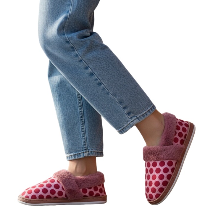 Papuci de casa pufosi L605roz 122105, Roz, 40-41