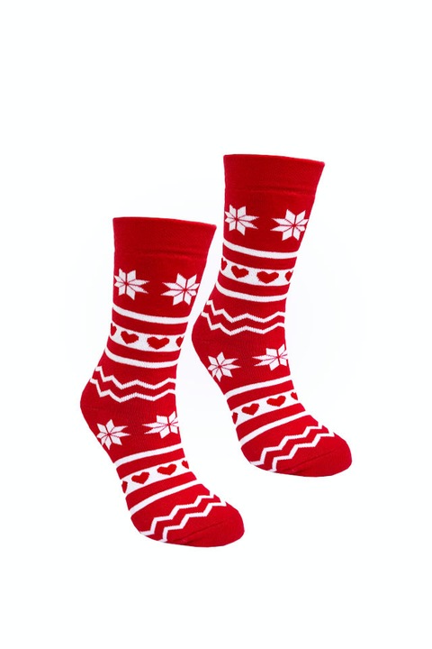 Sosete dama, Flausate, Rogalu, Model Craciun, rosu, model taranesc, 36-39