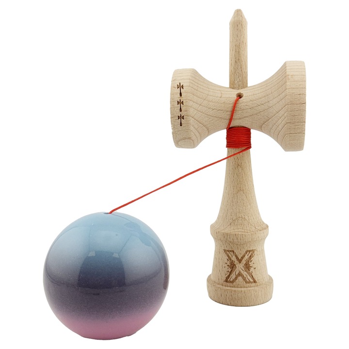 Kendama, Big Cups V2, cupe mari, Albastru Deschis/Mov/Roz, 55 cm, set