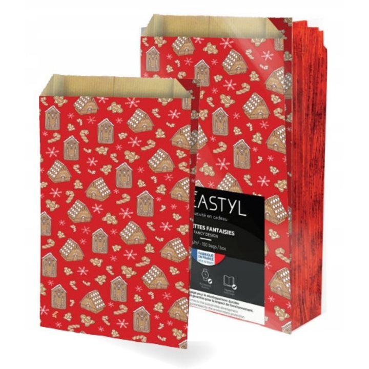 Punga Pliabila, Neopac, Gramaj 60 G/M², Tip Manere Fara Manere, Model Sarbatori, Executie De Inalta Calitate, 24 Cm X 41 Cm X 7,5 Cm, Rosu