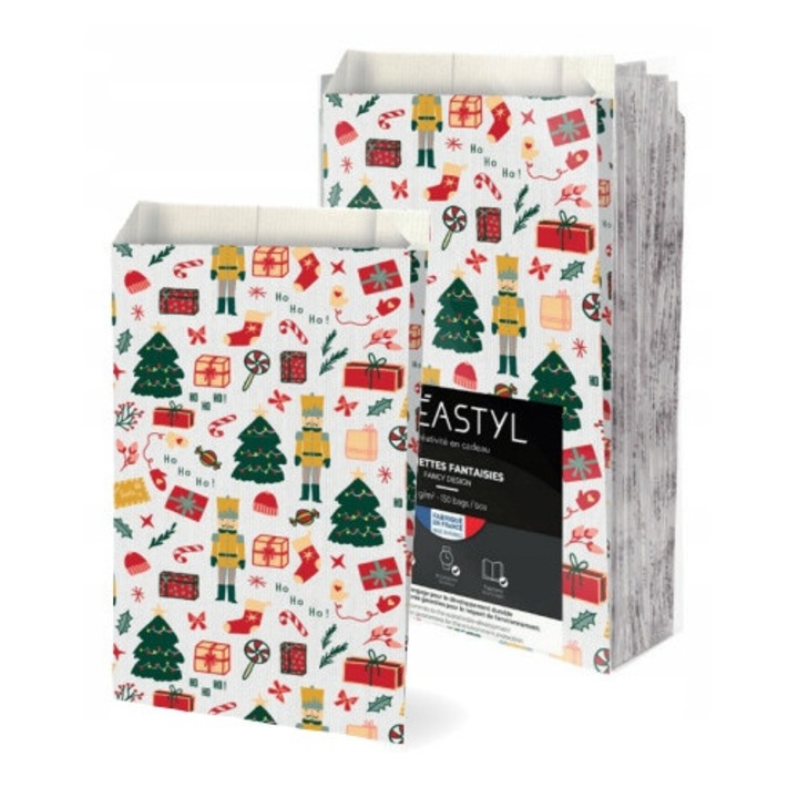 Punga Pliabila, Neopac, Gramaj 60 G/M², Tip Manere Fara Manere, Model Sarbatori, Executie De Inalta Calitate, 24 Cm X 41 Cm X 7,5 Cm, Alb