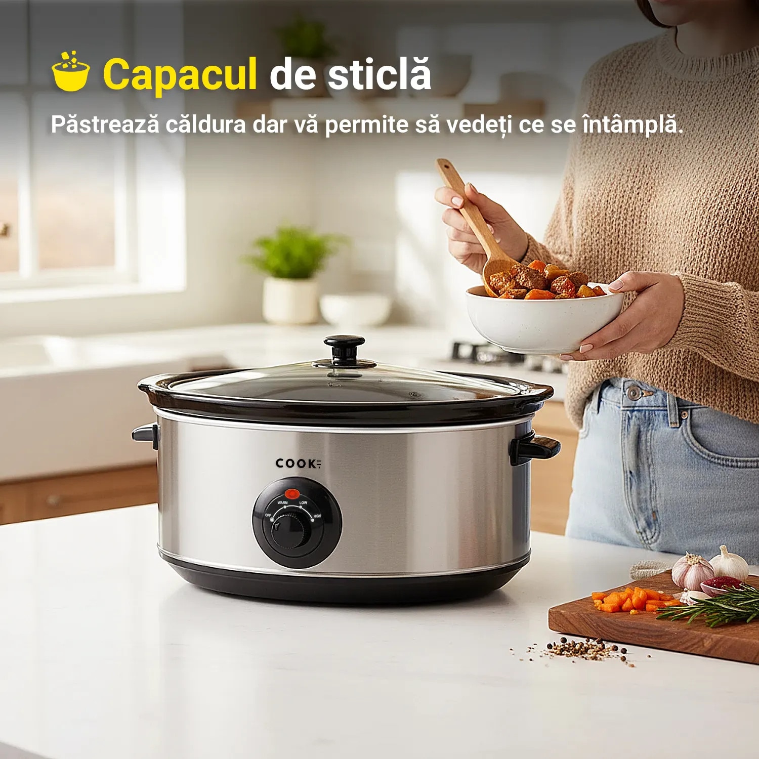 Slow Cooker COOK-IT 6.5L, 320W, vas ceramic detasabil, capac