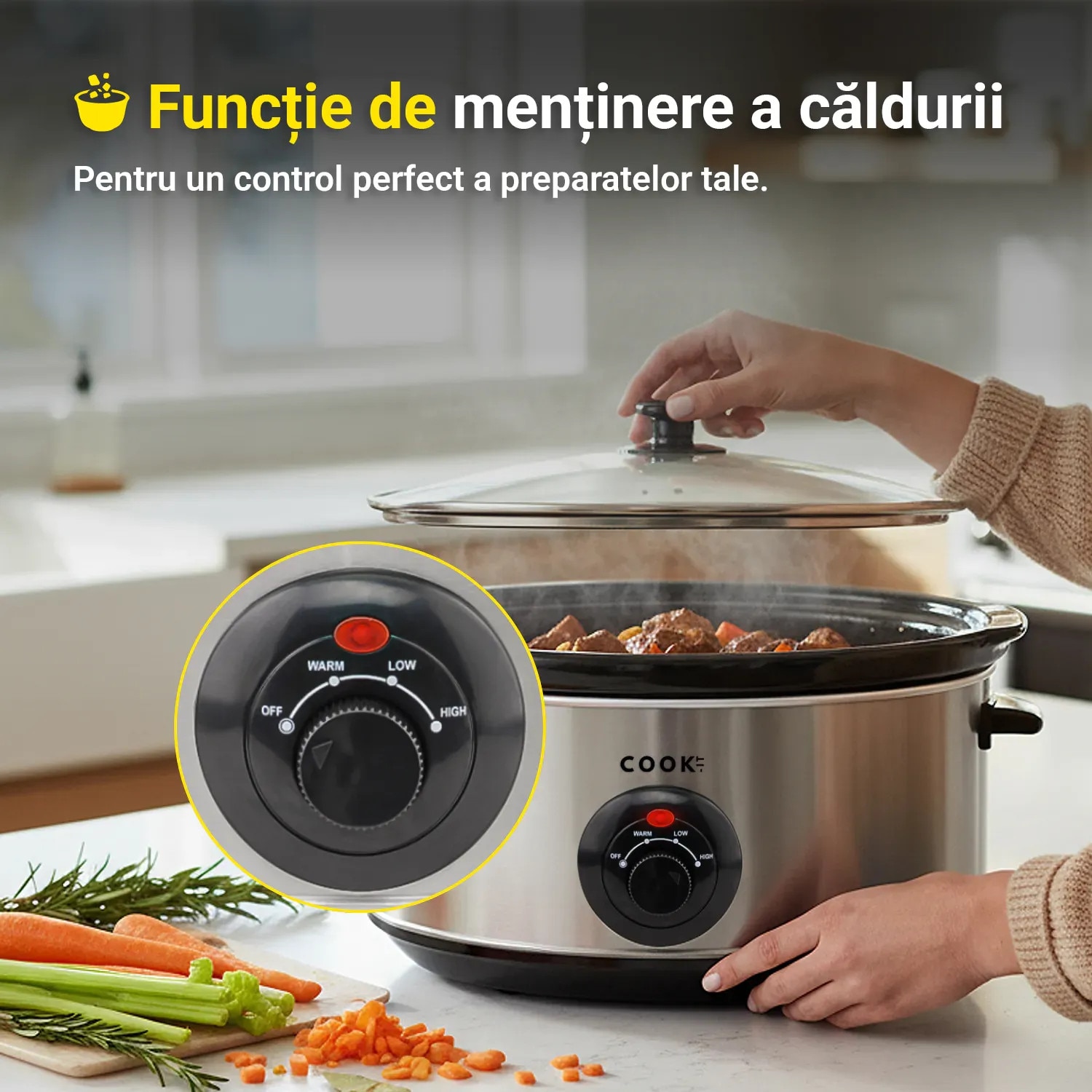 Slow Cooker COOK-IT 6.5L, 320W, vas ceramic detasabil, capac