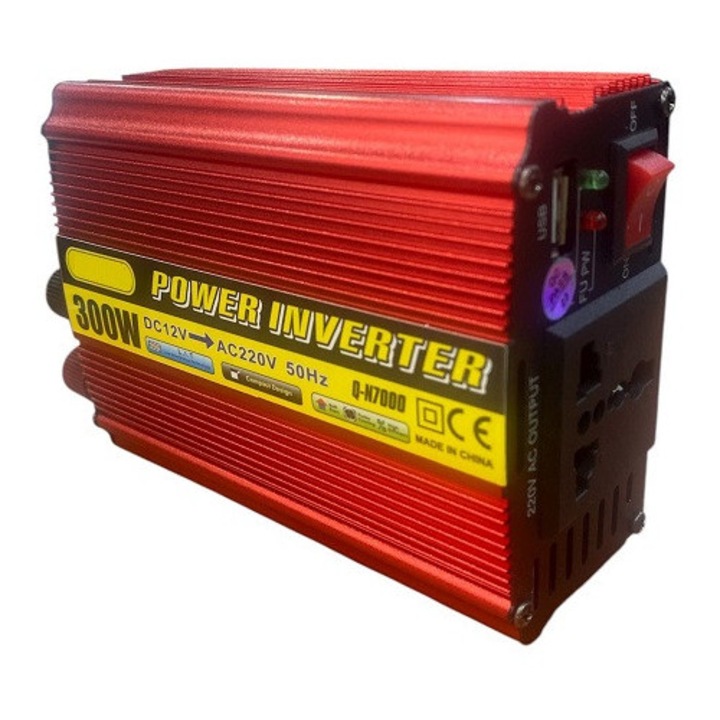 Invertor auto Miromoto 12V-220V, 300W, ventilator racire, indicator LED