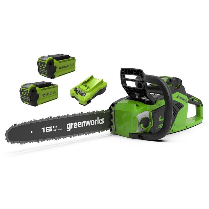 Láncfűrész 40V 40 cm Greenworks GD40CS18K2X töltő + 2x 2Ah akkumulátor szett