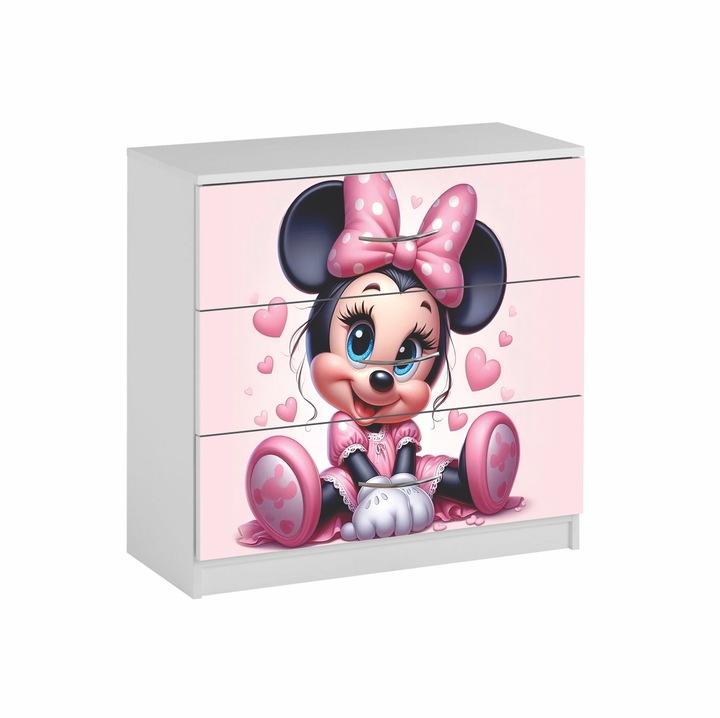 Comoda Patolino Minnie Bebe, 3 sertare, multicolor, 60x60x40cm
