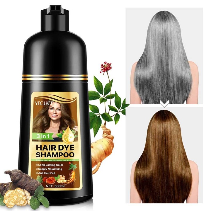 Sampon Colorant Maro, Acoperire Fire Albe si Regenerare 3 in 1, #2 Brown, 500 ml